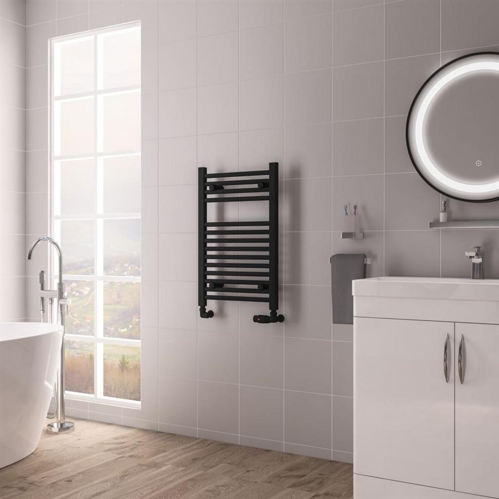 Eastbrook Biava Hidden Vent Straight Multirail Towel Radiator 450mm x 688mm - Matt Black - 61.0105 - TAP 'N' SHOWER