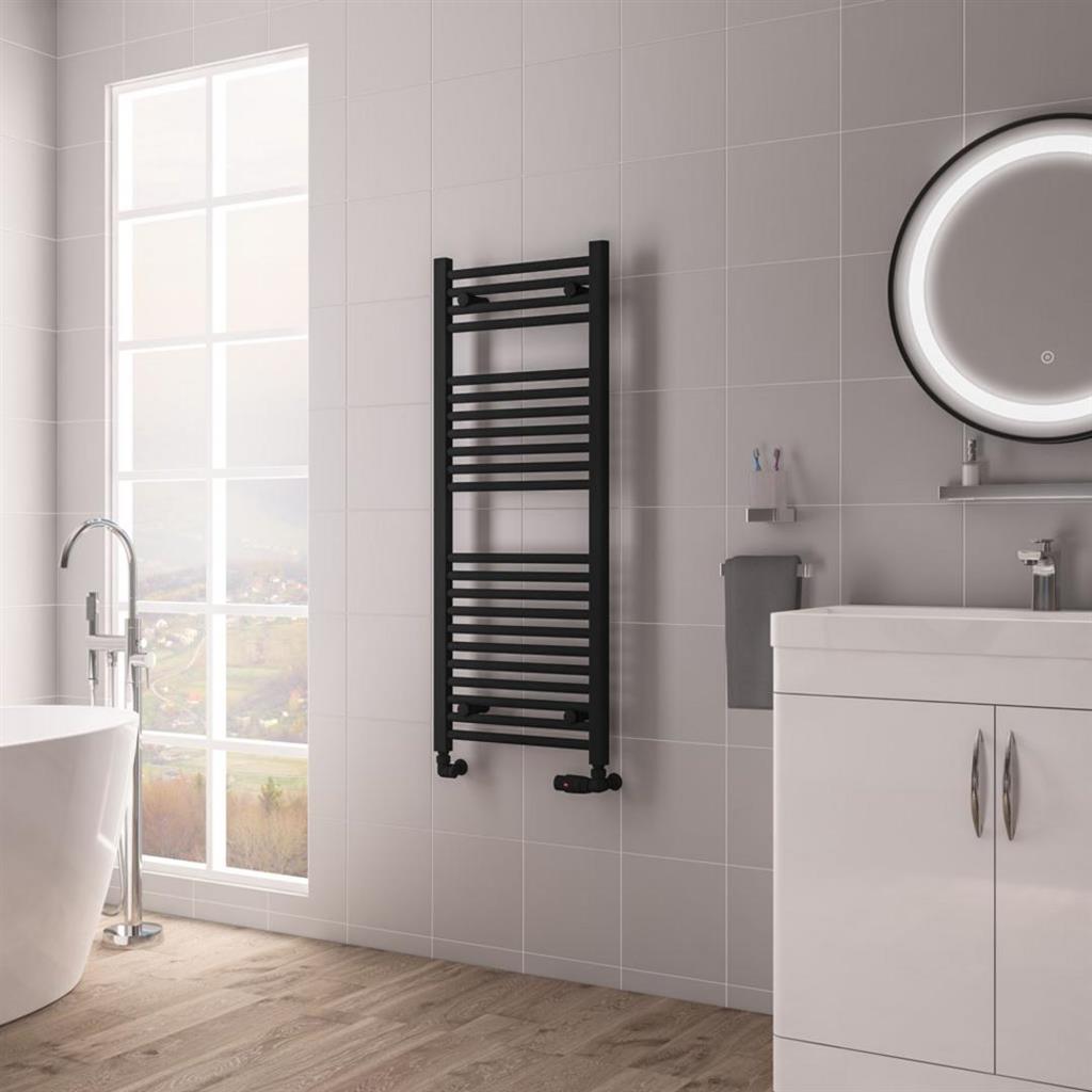 Eastbrook Biava Hidden Vent Straight Multirail Towel Radiator 450mm x 1118mm - Matt Black - 61.0108 - TAP 'N' SHOWER