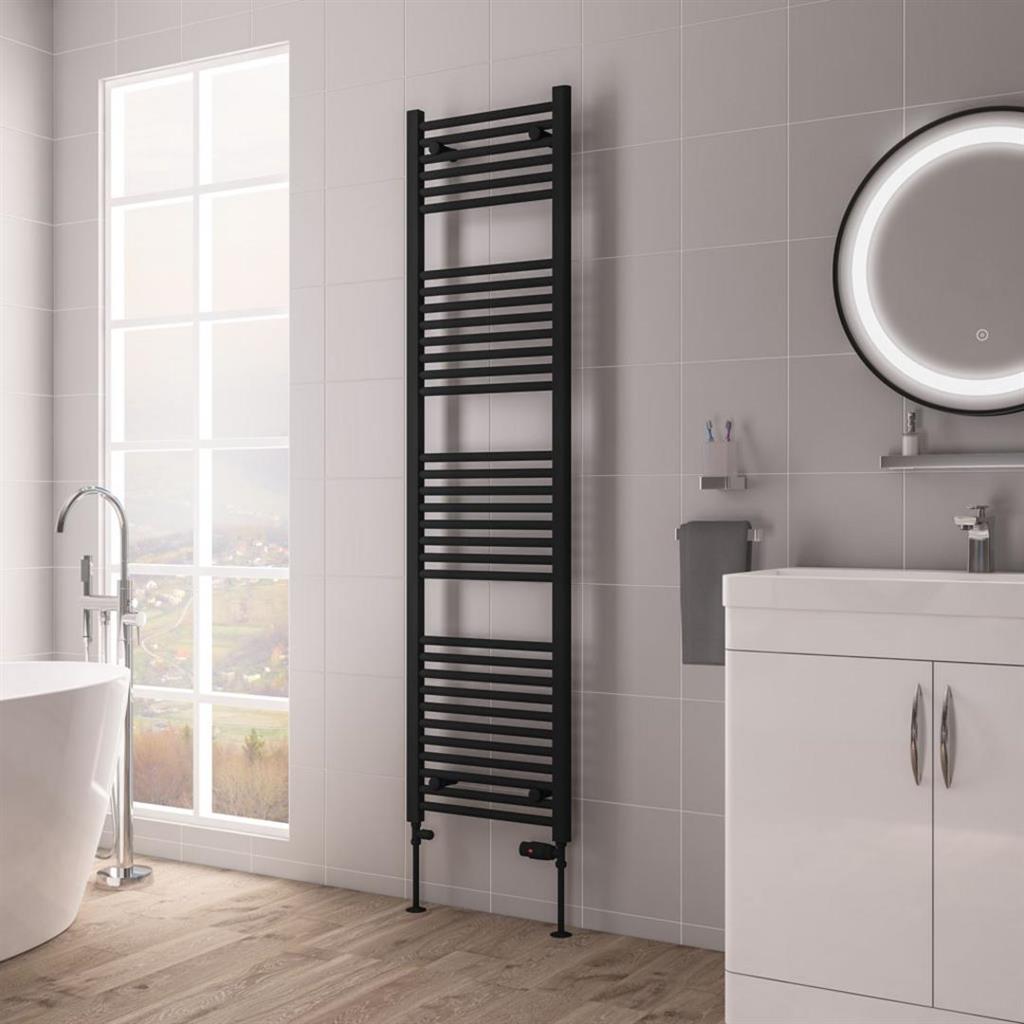 Eastbrook Biava Hidden Vent Straight Multirail Towel Radiator 450mm x 1720mm - Matt Black - 61.0111 - TAP 'N' SHOWER