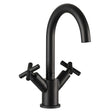 JTP Solex Swivel Spout matt black basin mixer with dual handles and curved spout for modern bathroom design