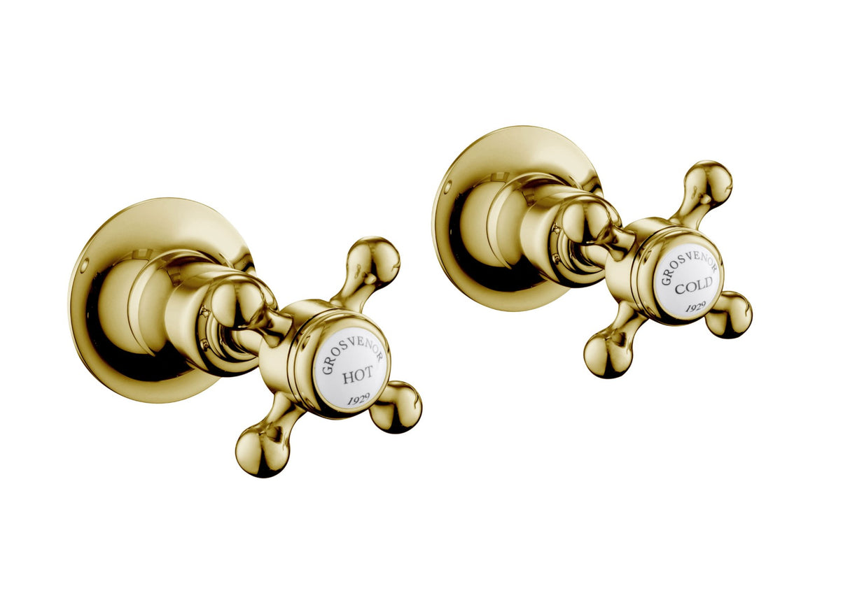 JTP Grosvenor Cross Wall Valves - Antique Brass - 76089G - TAP 'N' SHOWER