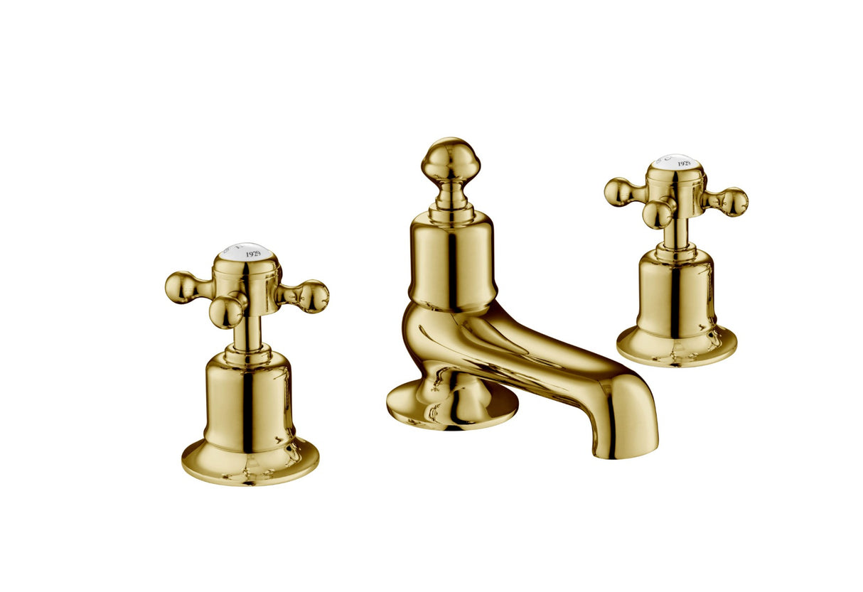 JTP Grosvenor Cross 3 Hole Deck Mounted Bath Filler - Antique Brass - 76095G - TAP 'N' SHOWER