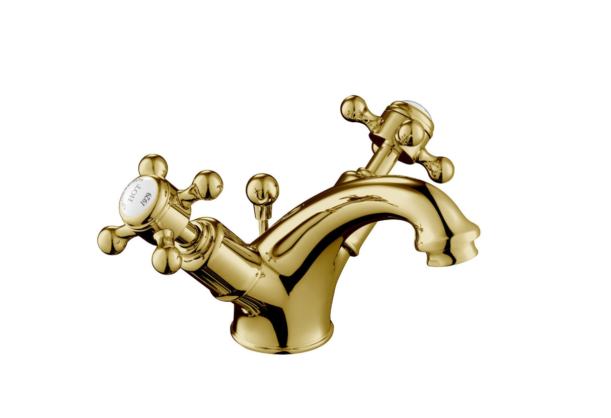 JTP Grosvenor Cross Basin Mixer with Pop Up Waste - Antique Brass - 76169G - TAP 'N' SHOWER