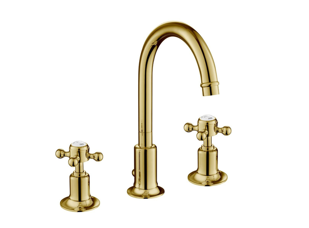JTP Grosvenor Cross 3 Hole Basin Mixer - Antique Brass - 76191G - TAP 'N' SHOWER