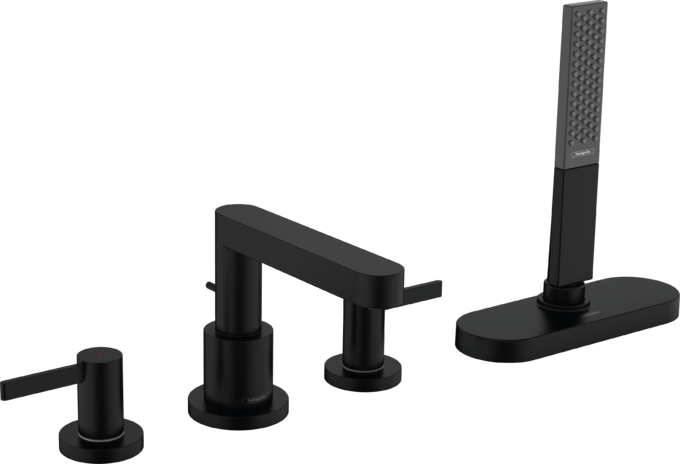 Hansgrohe Finoris 4 - hole Rim Mounted Bath Mixer with sBox - Matt Black - 76444670 - TAP 'N' SHOWER