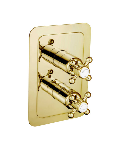 JTP Grosvenor Cross Thermostatic 2 Outlet Shower Valve - Antique Brass - 76671G