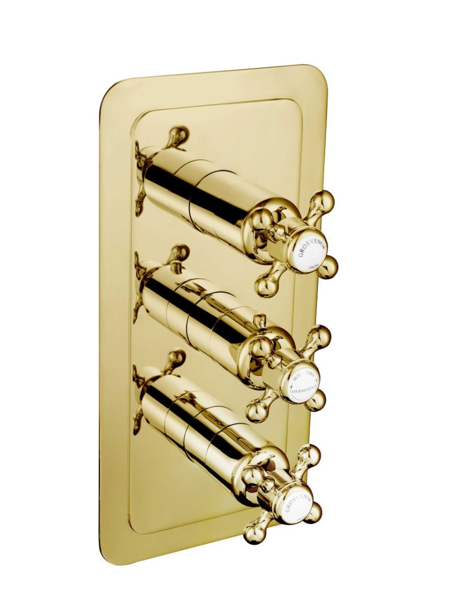 JTP Grosvenor Cross Thermostatic 3 Outlet Shower Valve - Antique Brass - 76691G - TAP 'N' SHOWER