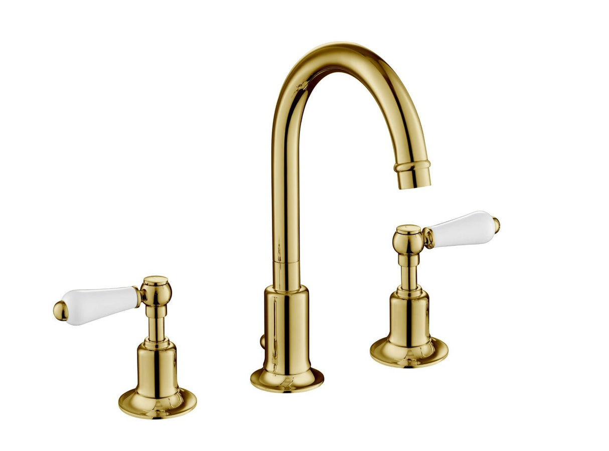 JTP Grosvenor Lever 3 Hole Basin Mixer - Antique Brass - 85191G - TAP 'N' SHOWER