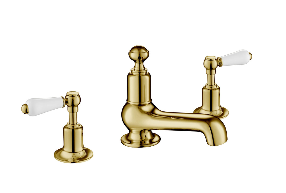 JTP Grosvenor Lever 3 Hole Basin Mixer - Antique Brass - 85193G - TAP 'N' SHOWER