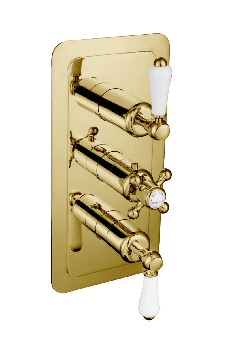 JTP Grosvenor Lever Thermostatic 3 Outlet Shower Valve - Antique Brass - 85691G - TAP 'N' SHOWER