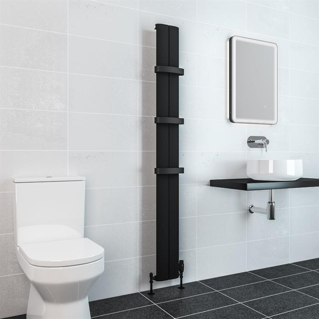 Eastbrook Berlini Aluminium Vertical Radiator 1800mm x 185mm - Matt Black - 86.0109 - TAP 'N' SHOWER