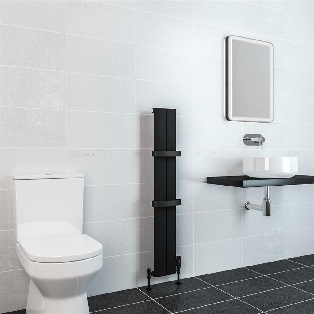 Eastbrook Berlini Aluminium Vertical Radiator 1200mm x 185mm - Matt Black - 86.0146 - TAP 'N' SHOWER