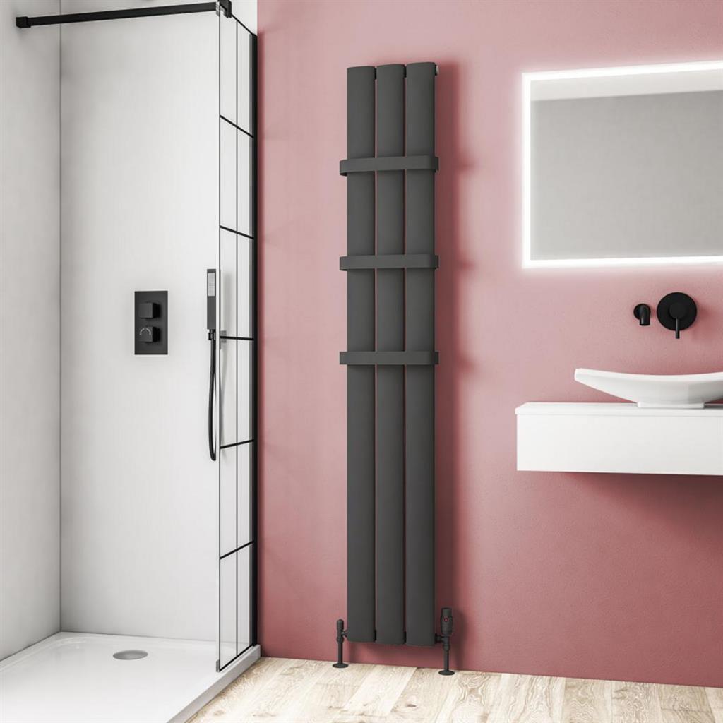 Eastbrook Malmesbury Aluminium Vertical Radiator 1800mm x 280mm - Matt Anthracite - 89.0147 - TAP 'N' SHOWER