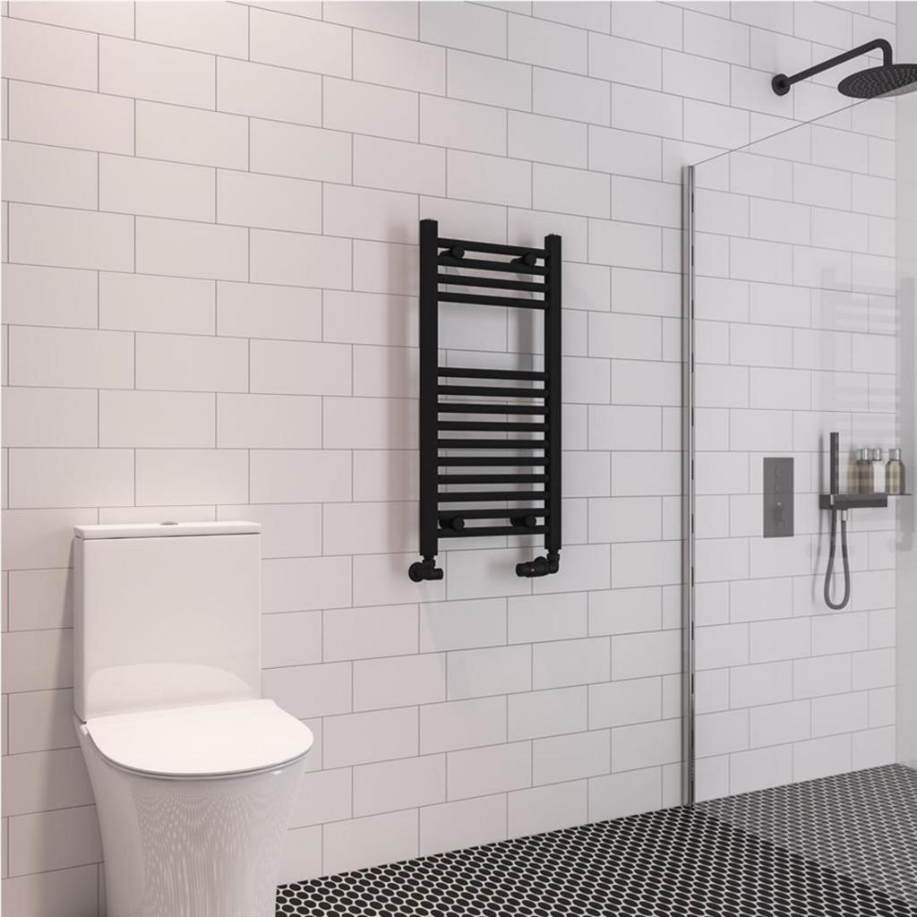 Eastbrook Wingrave Straight Ladder Towel Radiator 800mm x 400mm - Matt Black - 89.0596 - TAP 'N' SHOWER