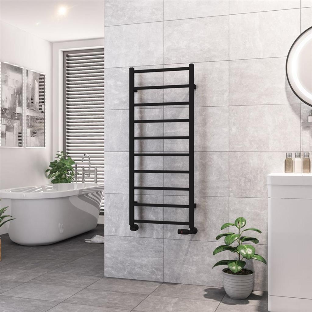 Eastbrook Tuscan Square Towel Radiator 500mm x 1200mm - Matt Black - 89.1264 - TAP 'N' SHOWER