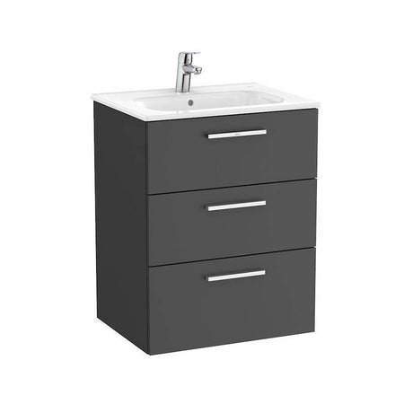 Roca Victoria Unik 3 Drawer Basin Unit & Basin 600mm - Anthracite Grey - 851596153 - TAP 'N' SHOWER