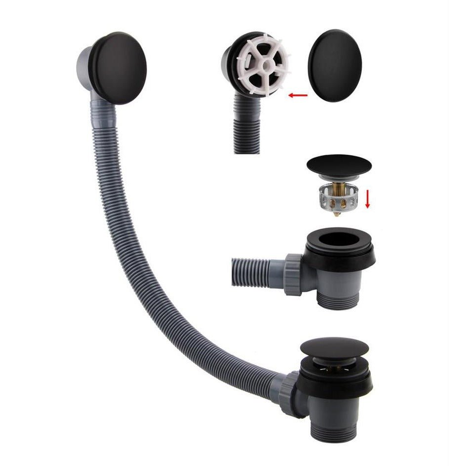 Eastbrook Bath Push Button Waste & Overflow - Matt Black - 98.1012 - TAP 'N' SHOWER