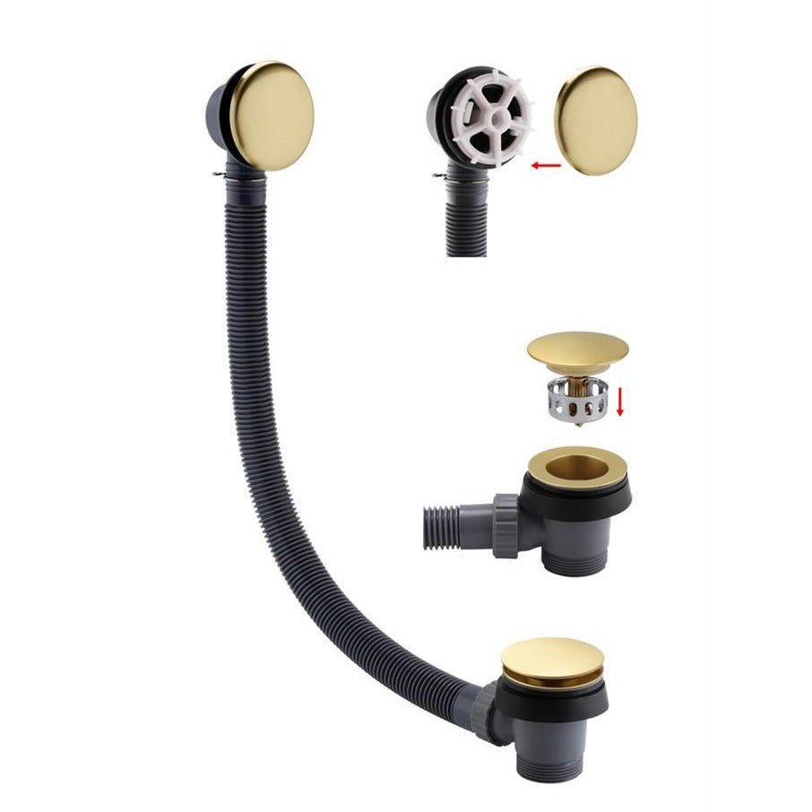 Eastbrook Bath Push Button Waste & Overflow - Brushed Brass - 98.1013 - TAP 'N' SHOWER