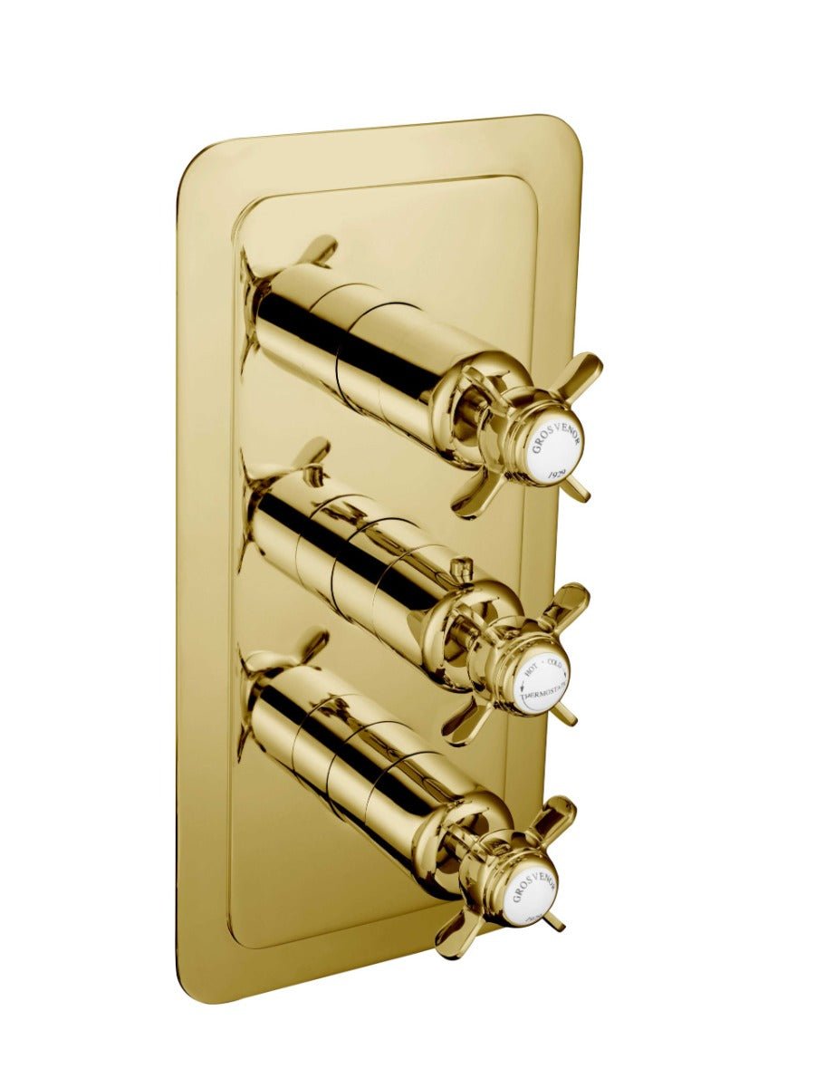 JTP Grosvenor Pinch Thermostatic 3 Outlet Shower Valve - Antique Brass - 98691G - TAP 'N' SHOWER