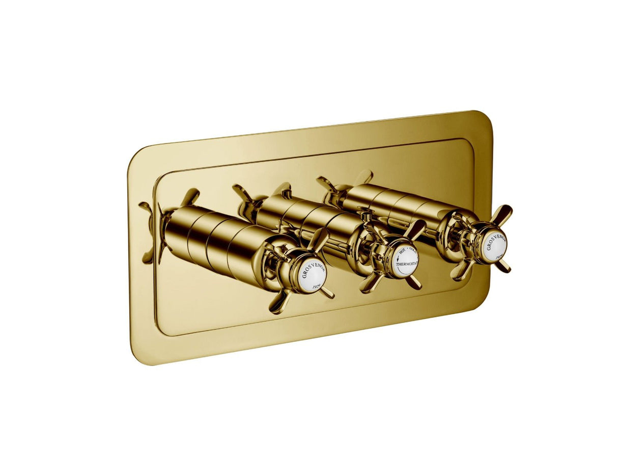 JTP Grosvenor Pinch Thermostatic 3 Outlet Shower Valve - Antique Brass - 98692G - TAP 'N' SHOWER