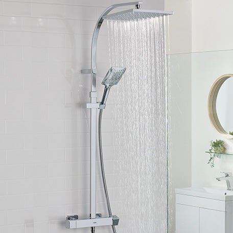 Bristan Qubo Thermostatic Bar Mixer Shower with Shower Kit Fixed Shower Head - Chrome - QB SHXDIVCTFF C - TAP 'N' SHOWER