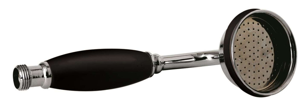 Hudson Reed Traditional Large Round Shower Handset in black and chrome with durable, stylish design and wide coverage.