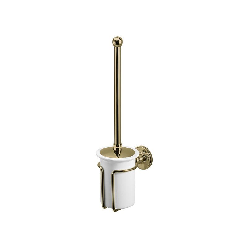 Burlington Wall Mounted Toilet Brush & Holder - Gold/White - A8GOLD - TAP 'N' SHOWER