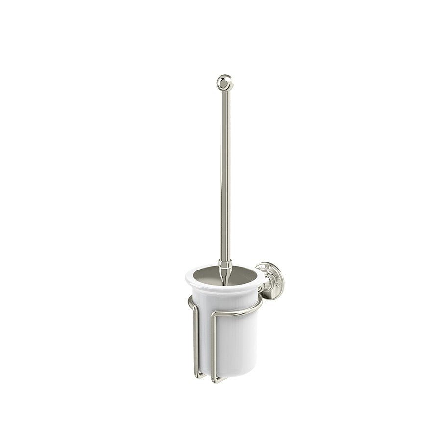 Burlington Wall Mounted Toilet Brush and Holder - Nickel/White - A8NKL - TAP 'N' SHOWER