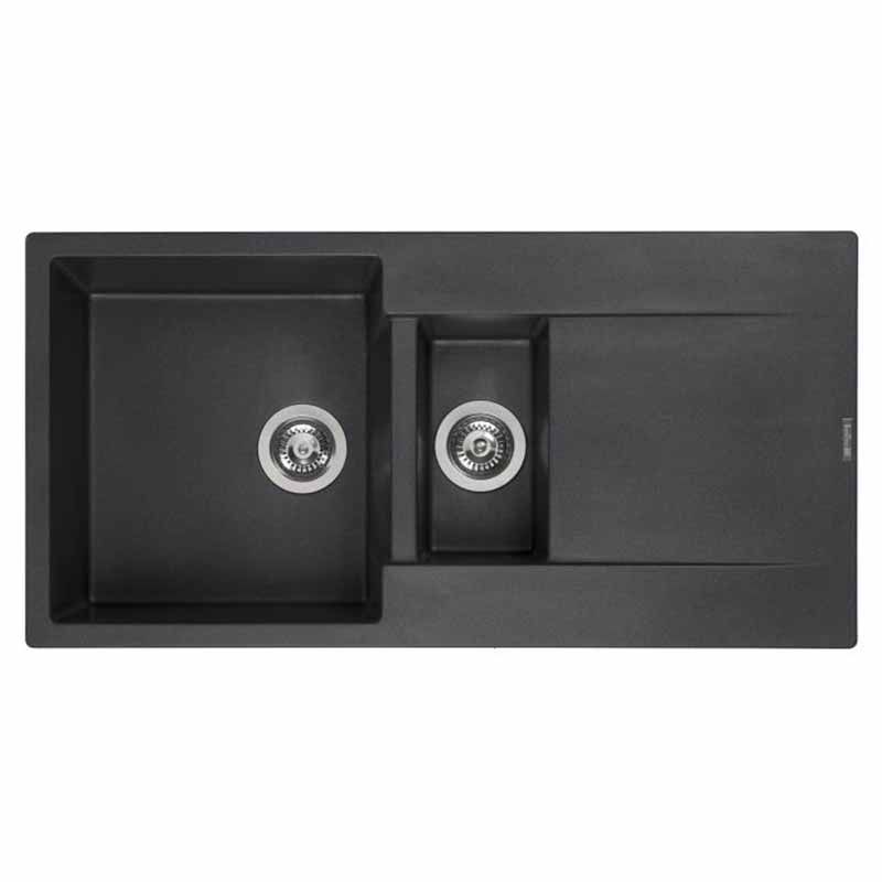 Reginox Amsterdam 15 1.5 Bowl Sink And Drainer - Black Silvery - AMSTERDAM 15 BS - TAP 'N' SHOWER