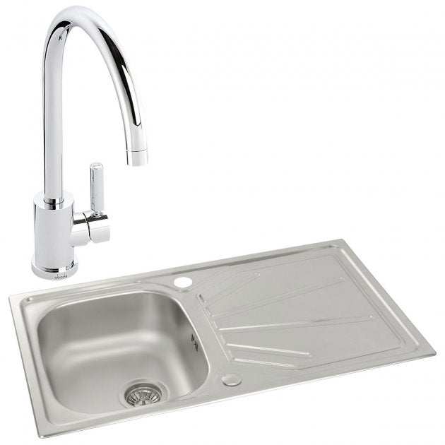 Abode Trydent 1.0 Bowl stainless steel inset kitchen sink with Atlas tap, 860mm by 500mm, modern durable design