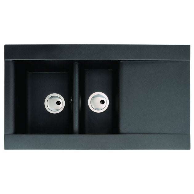 Abode Aspekt 1.5 Bowl black metallic granite inset kitchen sink with 950mm length and 540mm width