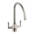 Abode Astral Monobloc brushed nickel kitchen sink mixer tap with dual levers and curved spout
