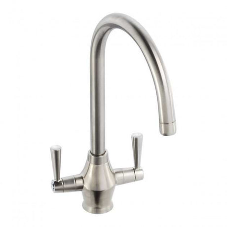 Abode Astral Monobloc brushed nickel kitchen sink mixer tap with dual levers and curved spout