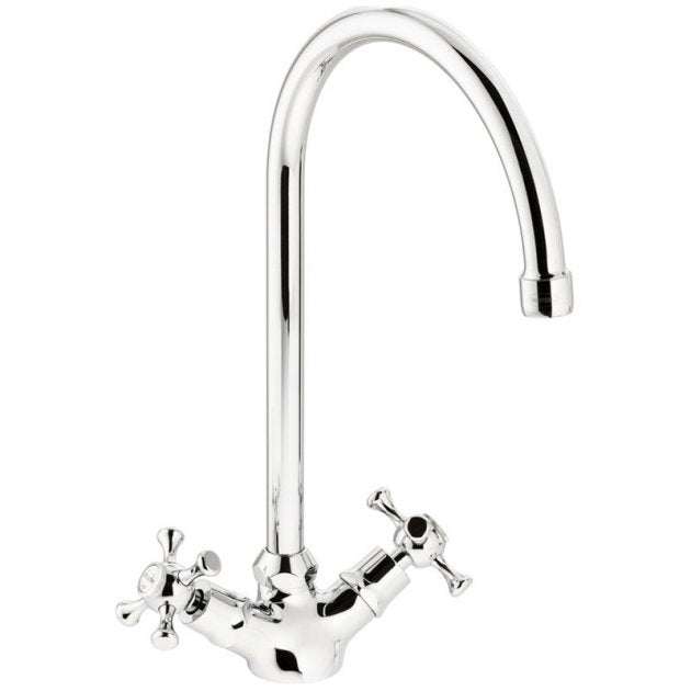 Abode Burford Chrome monobloc kitchen sink mixer tap with dual handles and high-quality chrome finish