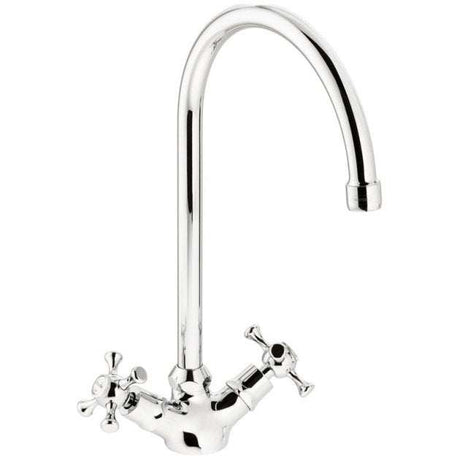 Abode Burford Chrome monobloc kitchen sink mixer tap with dual handles and high-quality chrome finish