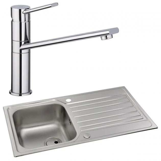 Abode Connekt 1.0 Bowl stainless steel inset kitchen sink with Specto sink tap in chrome finish, 860mm x 500mm