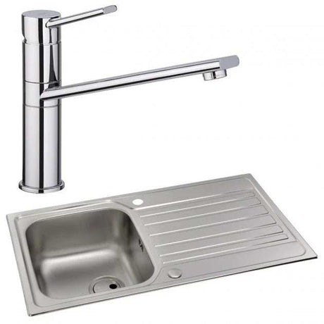 Abode Connekt 1.0 Bowl stainless steel inset kitchen sink with Specto sink tap in chrome finish, 860mm x 500mm
