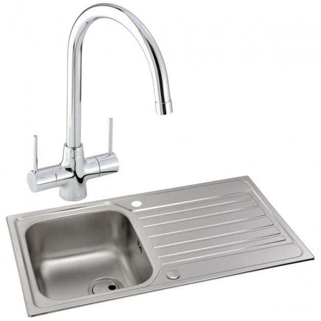Abode Connekt 1.0 Bowl stainless steel inset kitchen sink with Nexa chrome mixer tap, 860mm x 500mm, durable and stylish design