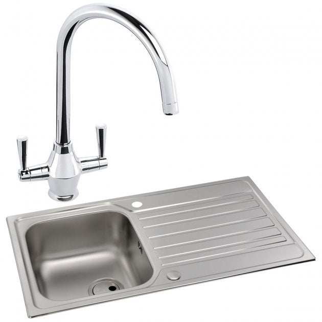 Abode Connekt 1.0 Bowl stainless steel inset kitchen sink with dual-handle Astral tap and integrated draining board.
