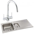 Abode Connekt 1.5 bowl stainless steel inset kitchen sink with Nexa chrome sink tap and dual lever handles
