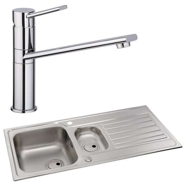 Abode Connekt 1.5 bowl stainless steel inset kitchen sink with Specto sink tap, 1000mm x 500mm, modern durable design