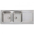 Abode Connekt 2.0 Bowl stainless steel inset kitchen sink with two basins and drainer, 1160mm by 500mm