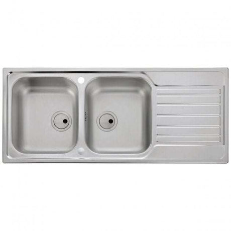 Abode Connekt 2.0 Bowl stainless steel inset kitchen sink with two basins and drainer, 1160mm by 500mm