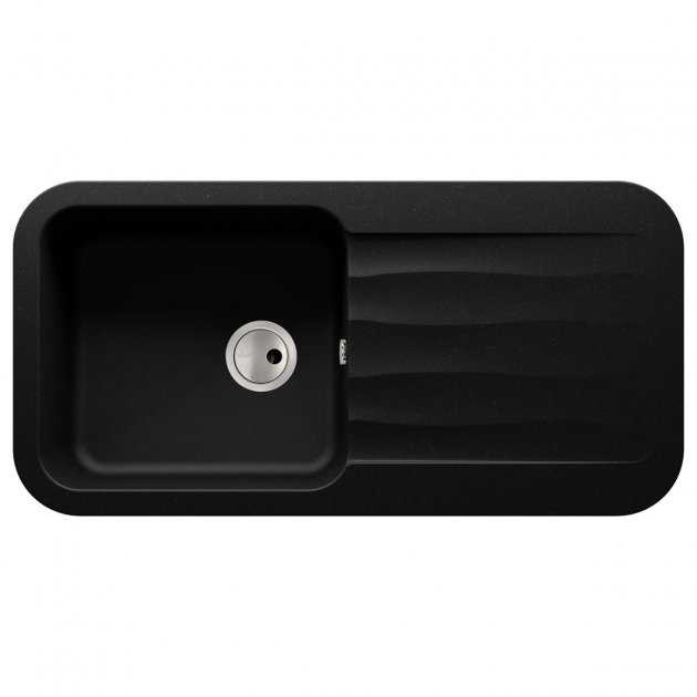 Abode Dune 1.0 Bowl black granite kitchen sink with reversible drainer, 1000mm x 500mm, modern durable basin