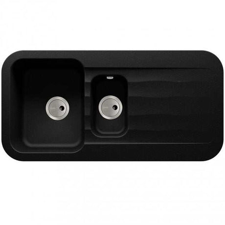 Abode Dune 1.5 bowl black granite kitchen sink with reversible drainer and modern design