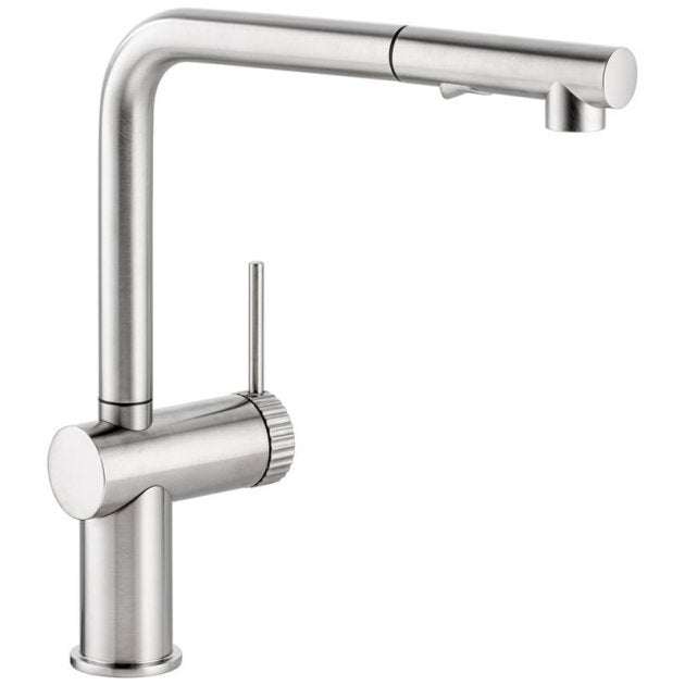 Abode Fraction Pull Out brushed nickel kitchen sink mixer tap with single lever handle
