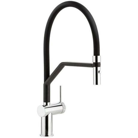 Abode Fraction Semi-Professional chrome kitchen sink mixer tap with pull-out spray and black high-arc hose