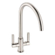 Abode Globe Monobloc brushed nickel kitchen sink mixer tap with dual lever handles