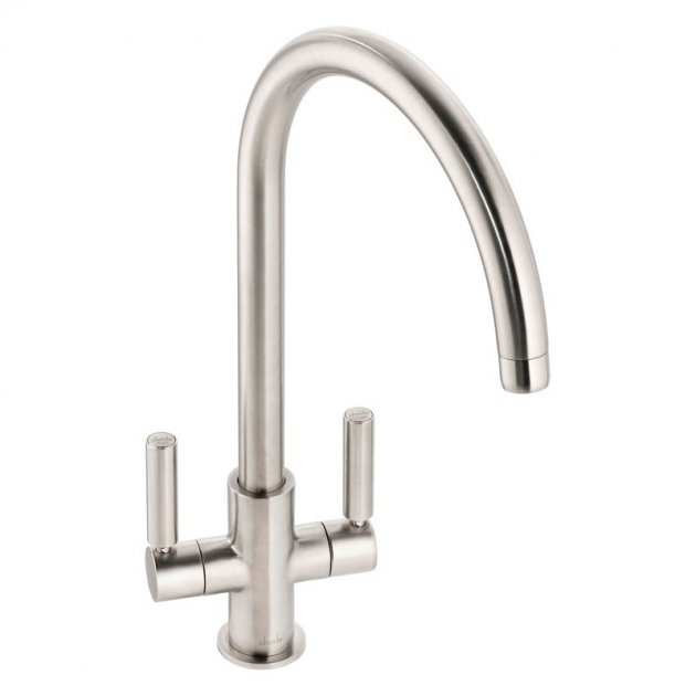 Abode Globe Monobloc brushed nickel kitchen sink mixer tap with dual lever handles
