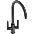 Abode Globe Monobloc matt black kitchen sink mixer tap with dual lever handles and curved spout